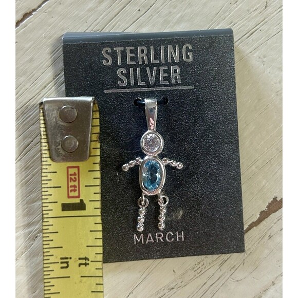 925 Sterling Silver Girl Triangle Birthstone CZ Pendant Charm March Birthstone - Picture 2 of 3